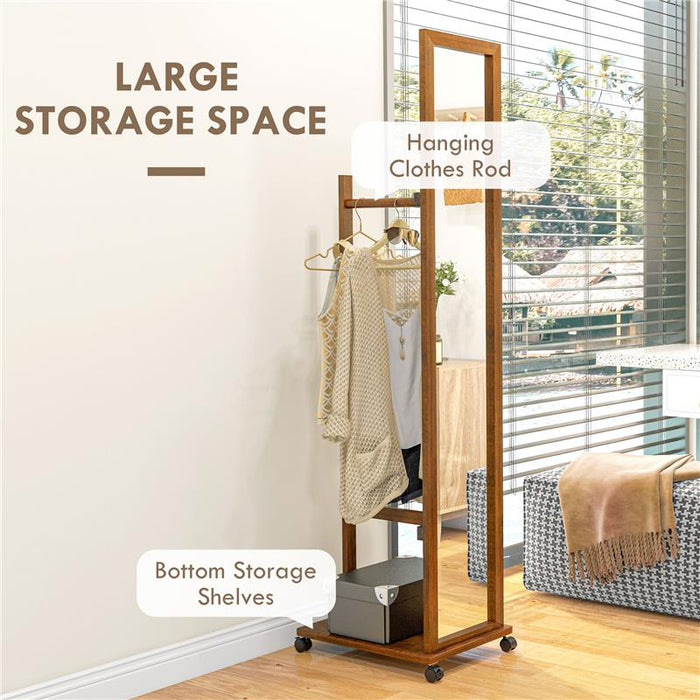 SPECCHIO DA CAMERA E INGRESSO CON RIPIANO INFERIORE E BINARIO, IN LEGNO E VETRO, 35.5X49.5X167.8 CM