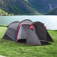 TENDA DA CAMPEGGIO 2 POSTI CON VESTIBOLO E PORTE CON CERNIERA, 426X206X154CM GRIGIO