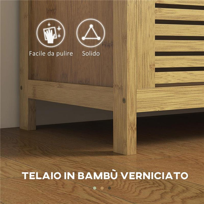 PANCA SCARPIERA A DOGHE DA INGRESSO CON DESIGN A RIBALTA, IN LEGNO DI BAMBÙ, 100X40X60 CM
