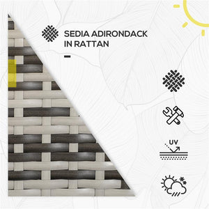 SEDIA DA GIARDINO ADIRONRACK CON BRACCIOLI, IN RATTAN E ACCIAIO, 64X80X90 CM, GRIGIO