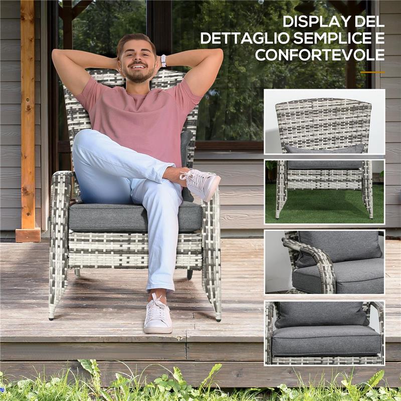 SEDIA DA GIARDINO ADIRONRACK CON BRACCIOLI, IN RATTAN E ACCIAIO, 64X80X90 CM, GRIGIO