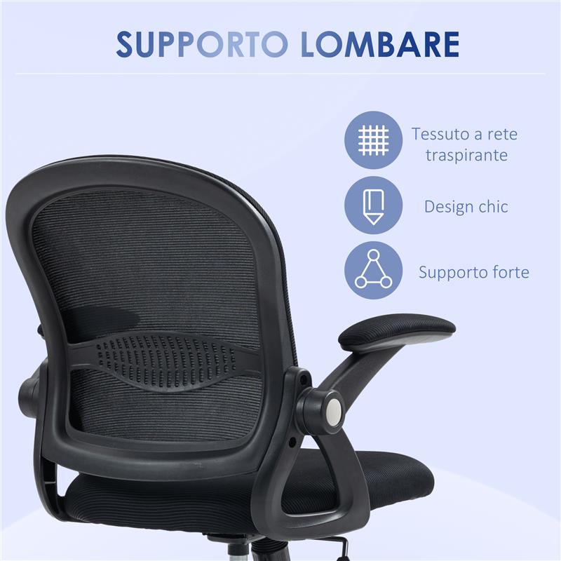 SEDIA DA UFFICIO ERGONOMICA CON SCHIENALE A RETE E ALTEZZA REGOLABILE, 65.5X61.5X88-97.5CM, NERO