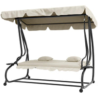 DONDOLO LETTO DA GIARDINO CON TETTUCCIO REGOLABILE E VASSOI, IN ACCIAIO E TESLIN, 200X120X164 CM, CREMA