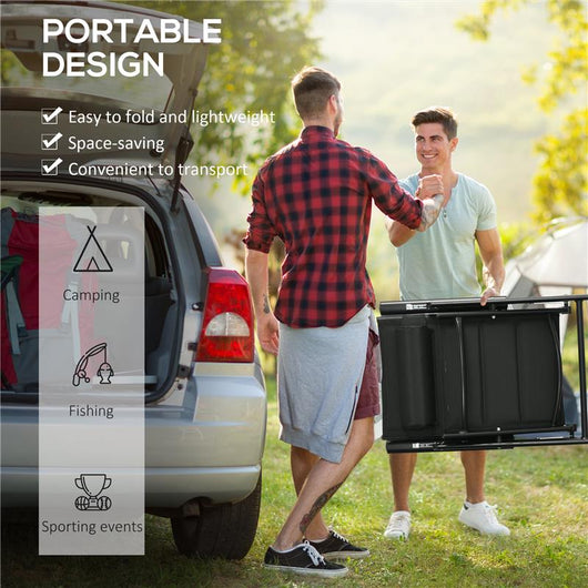 SET 2 SEDIE PIEGHEVOLI CON SCHIENALE RECLINABILE E POGGIATESTA, IN ALLUMINIO E POLIESTERE, 54X67X108 CM, NERO