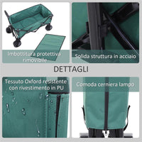 CARRELLO DA GIARDINO CARICO MAX 70KG CON MANIGLIA TELESCOPICA, IN METALLO E TESSUTO OXFORD, 108X55 CM, VERDE