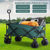 CARRELLO DA GIARDINO CARICO MAX 70KG CON MANIGLIA TELESCOPICA, IN METALLO E TESSUTO OXFORD, 108X55 CM, VERDE