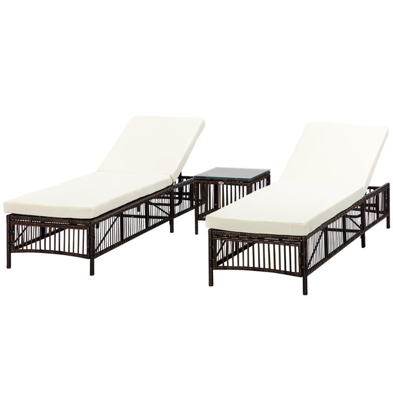 SET 2 LETTINI PRENDISOLE CON CUSCINI IMBOTTITI E TAVOLINO IN RATTAN PE, MARRONE E BEIGE