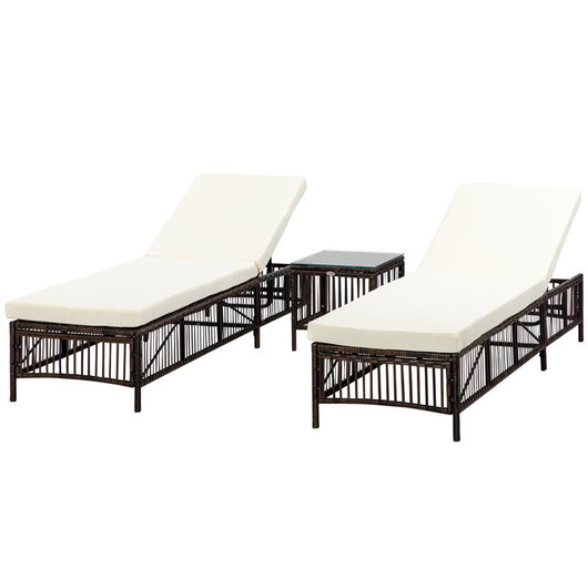 SET 2 LETTINI PRENDISOLE CON CUSCINI IMBOTTITI E TAVOLINO IN RATTAN PE, MARRONE E BEIGE