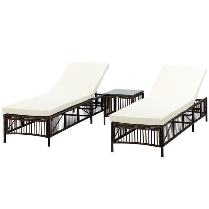 SET 2 LETTINI PRENDISOLE CON CUSCINI IMBOTTITI E TAVOLINO IN RATTAN PE, MARRONE E BEIGE