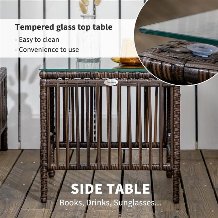 SET 2 LETTINI PRENDISOLE CON CUSCINI IMBOTTITI E TAVOLINO IN RATTAN PE, MARRONE E BEIGE