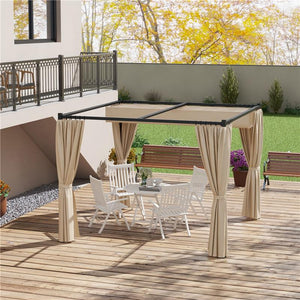 PERGOLA DA GIARDINO CON TETTO RETRATTILE E TENDE, IN METALLO E POLIESTERE, 300X300X227 CM, BEIGE