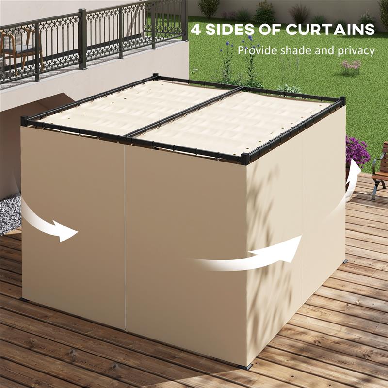 PERGOLA DA GIARDINO CON TETTO RETRATTILE E TENDE, IN METALLO E POLIESTERE, 300X300X227 CM, BEIGE