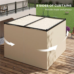 PERGOLA DA GIARDINO CON TETTO RETRATTILE E TENDE, IN METALLO E POLIESTERE, 300X300X227 CM, BEIGE