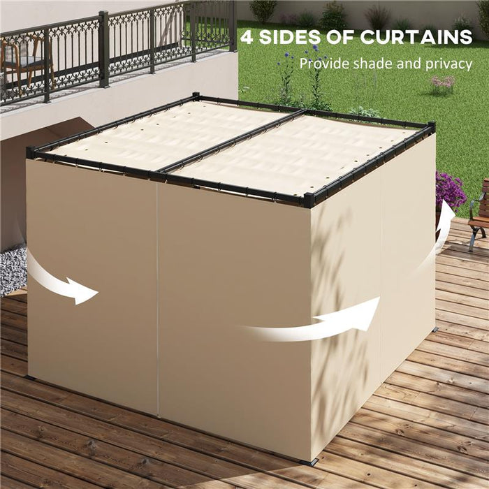 PERGOLA DA GIARDINO CON TETTO RETRATTILE E TENDE, IN METALLO E POLIESTERE, 300X300X227 CM, BEIGE