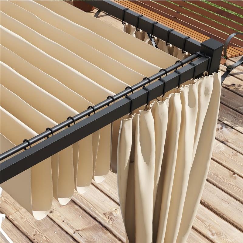 PERGOLA DA GIARDINO CON TETTO RETRATTILE E TENDE, IN METALLO E POLIESTERE, 300X300X227 CM, BEIGE