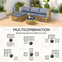 SET SALOTTO IN RATTAN DA GIARDINO CON DIVANO MODULABILE, CUSCINI E TAVOLINO DA CAFFÈ, GRIGIO