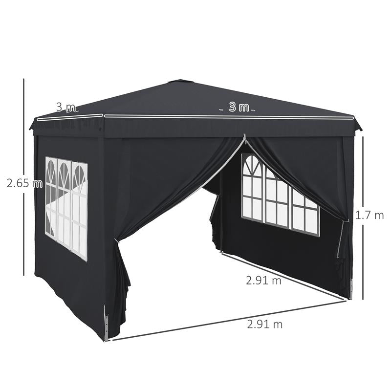 GAZEBO 3X3 AD ALTEZZA REGOLABILE CON FORI DI DRENAGGIO E BORSA DA TRASPORTO, IN METALLO, GRIGIO