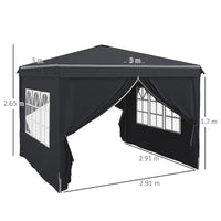 GAZEBO 3X3 AD ALTEZZA REGOLABILE CON FORI DI DRENAGGIO E BORSA DA TRASPORTO, IN METALLO, GRIGIO