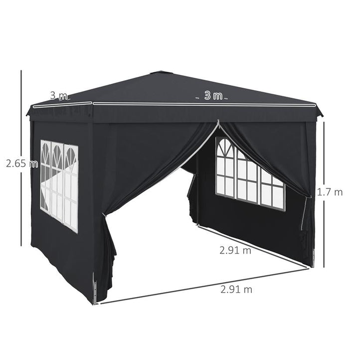 GAZEBO 3X3 AD ALTEZZA REGOLABILE CON FORI DI DRENAGGIO E BORSA DA TRASPORTO, IN METALLO, GRIGIO