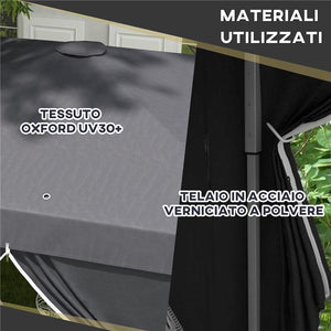 GAZEBO 3X3 AD ALTEZZA REGOLABILE CON FORI DI DRENAGGIO E BORSA DA TRASPORTO, IN METALLO, GRIGIO