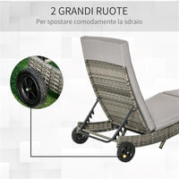 SDRAIO DA GIARDINO IN RATTAN PE CON SCHIENALE REGOLABILE E CUSCINO, 207X70X70CM, GRIGIO