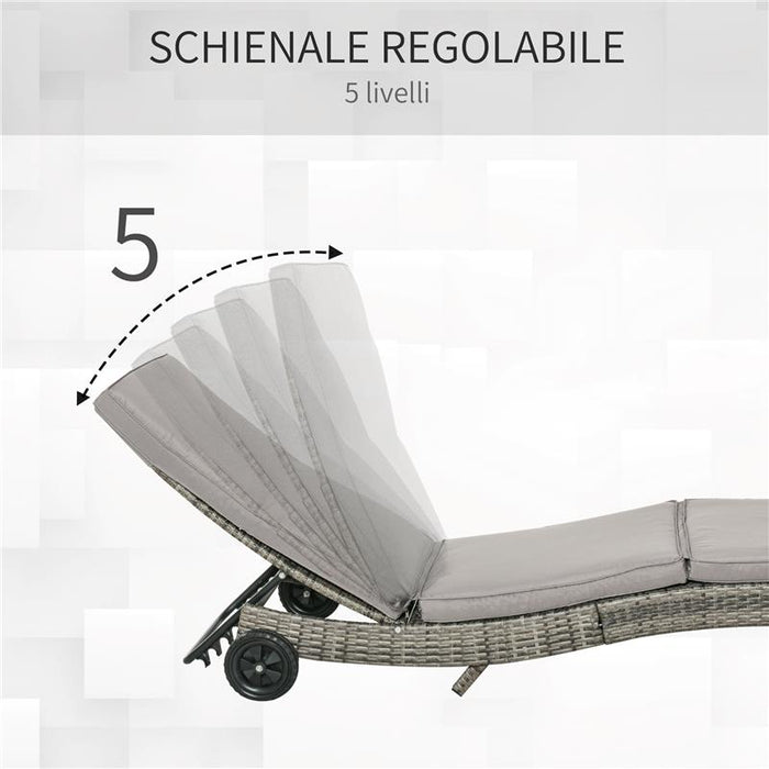 SDRAIO DA GIARDINO IN RATTAN PE CON SCHIENALE REGOLABILE E CUSCINO, 207X70X70CM, GRIGIO