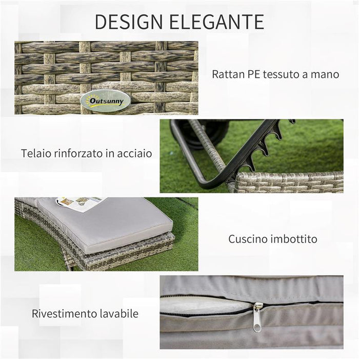 SDRAIO DA GIARDINO IN RATTAN PE CON SCHIENALE REGOLABILE E CUSCINO, 207X70X70CM, GRIGIO