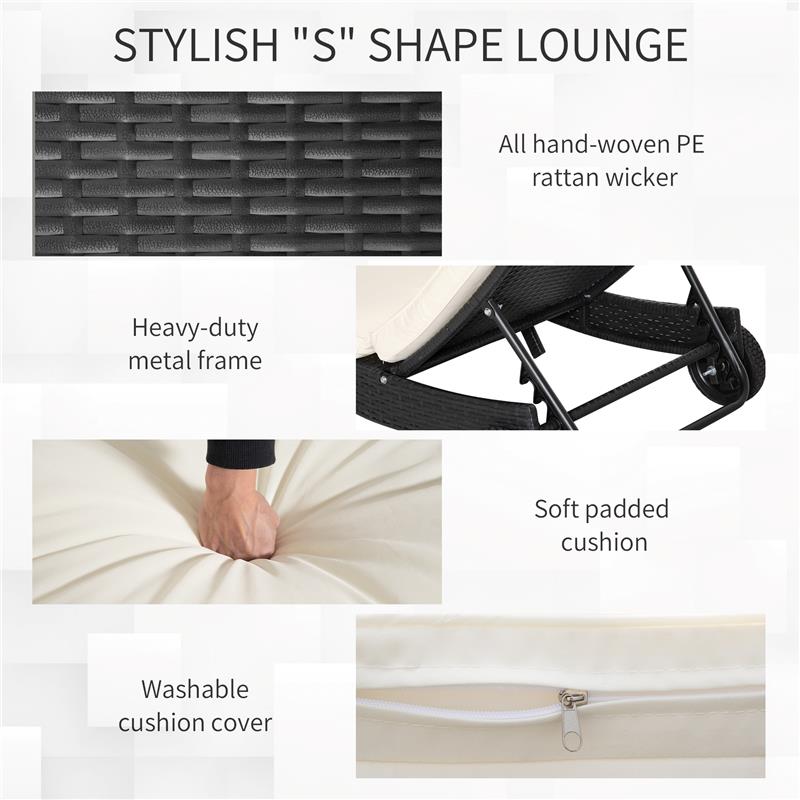 SDRAIO DA GIARDINO IN RATTAN PE CON SCHIENALE REGOLABILE E CUSCINO, 207X70X70CM, NERO