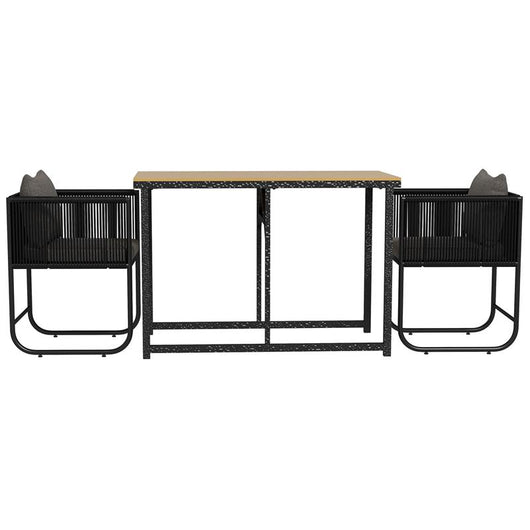 SET DA GIARDINO 3 PEZZI IN RATTAN CON 2 SEDIE 50X51.5X67 CM E TAVOLO 110X60X75 CM IN LEGNO COMPOSITO