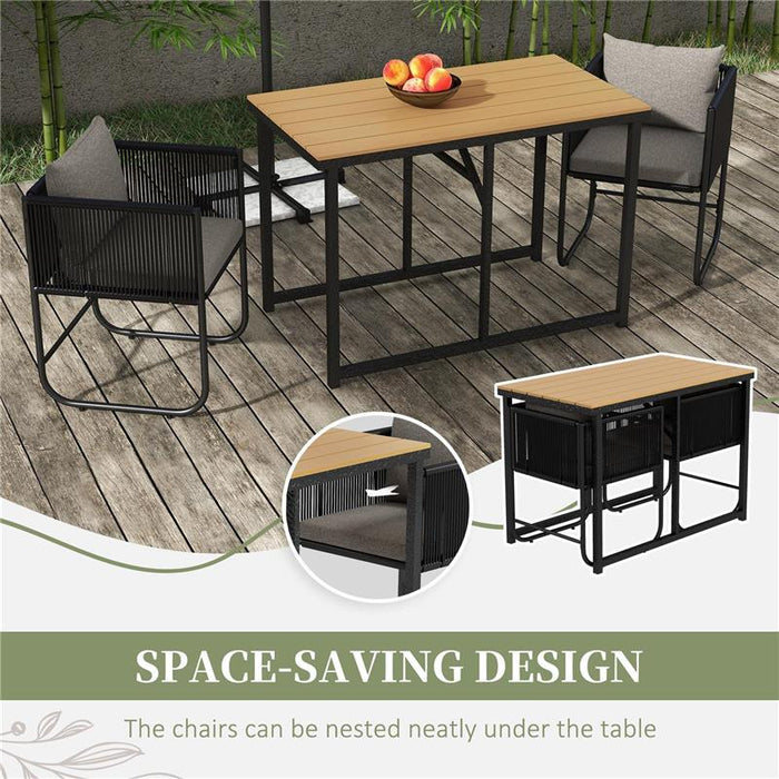 SET DA GIARDINO 3 PEZZI IN RATTAN CON 2 SEDIE 50X51.5X67 CM E TAVOLO 110X60X75 CM IN LEGNO COMPOSITO