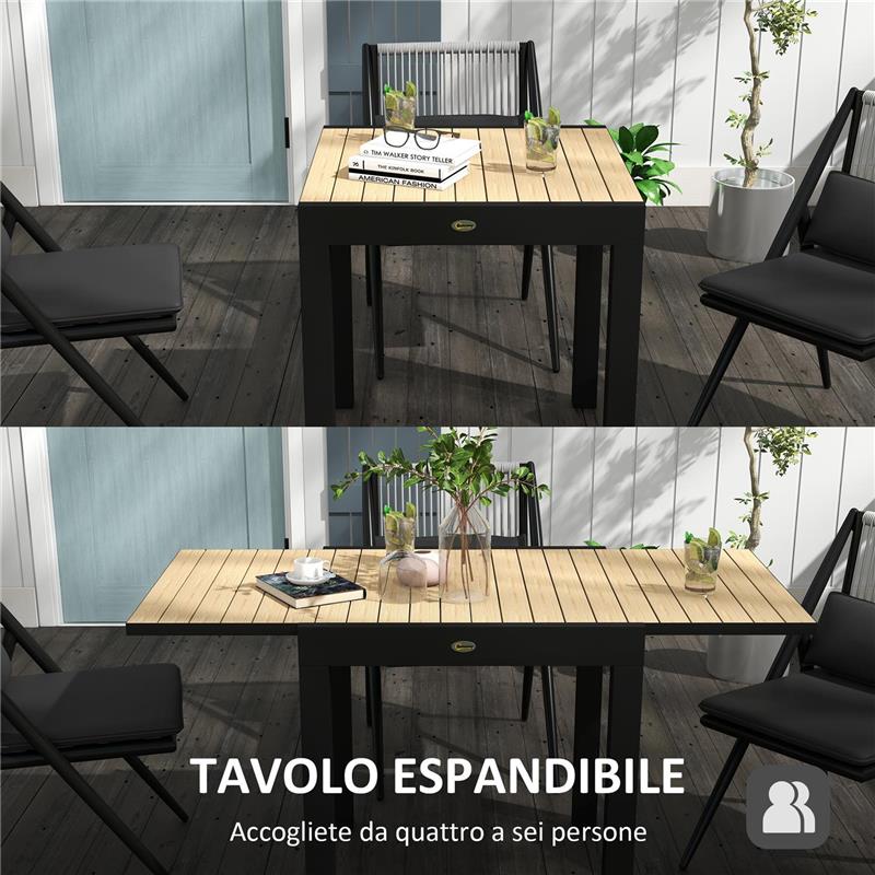 TAVOLO DA GIARDINO ALLUNGABILE PER 4-6 PERSONE CON PIANO A DOGHE, IN ALLUMINIO, 81/162X80X75 CM, GIALLO