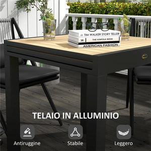 TAVOLO DA GIARDINO ALLUNGABILE PER 4-6 PERSONE CON PIANO A DOGHE, IN ALLUMINIO, 81/162X80X75 CM, GIALLO