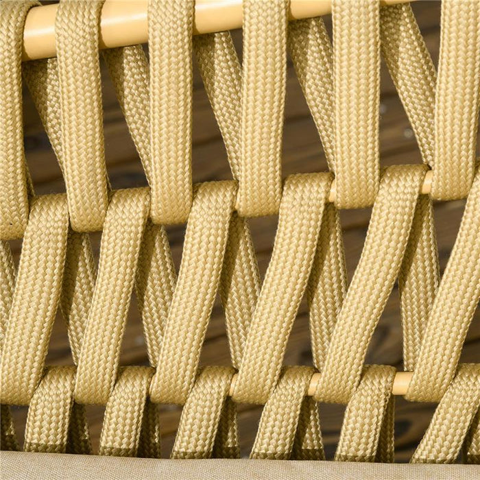 SALOTTO DA ESTERNO CON DIVANO 2 POSTI, 2 POLTRONE CON CUSCINI E TAVOLINO IN VETRO