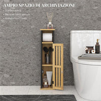 MOBILETTO BAGNO CON RIPIANO APERTO E ARMADIETTO, IN BAMBÙ E MDF, 18X18X75 CM, NERO E COLOR LEGNO