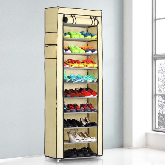 Armadietto Scarpiera Salvaspazio fino a 30 Paia Scaffale Metallo TNT Beige H175cm