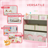 SCAFFALE PORTAGIOCHI PER BAMBINI CON 6 CONTENITORI RIMOVIBILI IN TESSUTO, 63X30X66CM, ROSA