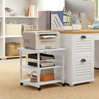 CARRELLO PORTA STAMPANTE A 3 RIPIANI CON 4 RUOTE, LEGNO E ACCIAIO, 50X50X52.5CM, BIANCO