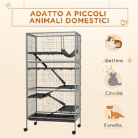 GABBIA PER CONIGLI CON 4 INGRESSI A LIVELLI MULTIPLI CON AMACA, IN ACCIAIO E PP, 80X52X159 CM