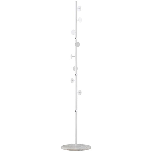 ALBERO APPENDIABITI IN ACCIAIO CON 8 GANCI E BASE ROTONDA IN MARMO 35X35X170 CM BIANCO