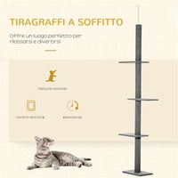 ALBERO TIRAGRAFFI PER GATTI A 4 LIVELLI CON ALTEZZA REGOLABILE GRIGIO 43X27X228-260 CM