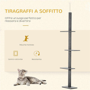 ALBERO TIRAGRAFFI PER GATTI A 4 LIVELLI CON ALTEZZA REGOLABILE GRIGIO 43X27X228-260 CM
