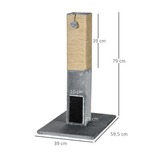 ALBERO TIRAGRAFFI PER GATTI CON 2 PALLINE GIOCATTOLO E SPAZZOLA IN LEGNO IUTA E PELUCHE 59.5X39X79 CM GRIGIO