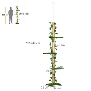 ALBERO TIRAGRAFFI PER GATTI A SOFFITTO ALTO 202-242 CM REGOLABILE CON ASTA DI TENSIONE VERDE