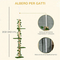 ALBERO TIRAGRAFFI PER GATTI A SOFFITTO ALTO 202-242 CM REGOLABILE CON ASTA DI TENSIONE VERDE