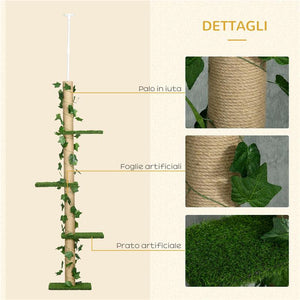 ALBERO TIRAGRAFFI PER GATTI A SOFFITTO ALTO 202-242 CM REGOLABILE CON ASTA DI TENSIONE VERDE