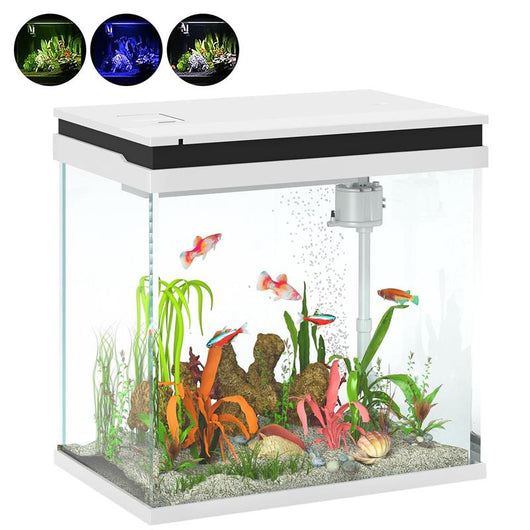 ACQUARIO PER PESCI ROSSI 26L CON LUCI LED SISTEMA DI FILTRAGGIO E POMPA D'ACQUA 38X26X38 CM BIANCO