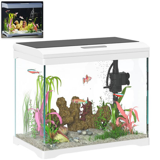 ACQUARIO PER PESCI ROSSI 17L CON LUCI LED POMPA D'ACQUA E SISTEMA DI FILTRAGGIO 35X21X31 CM BIANCO