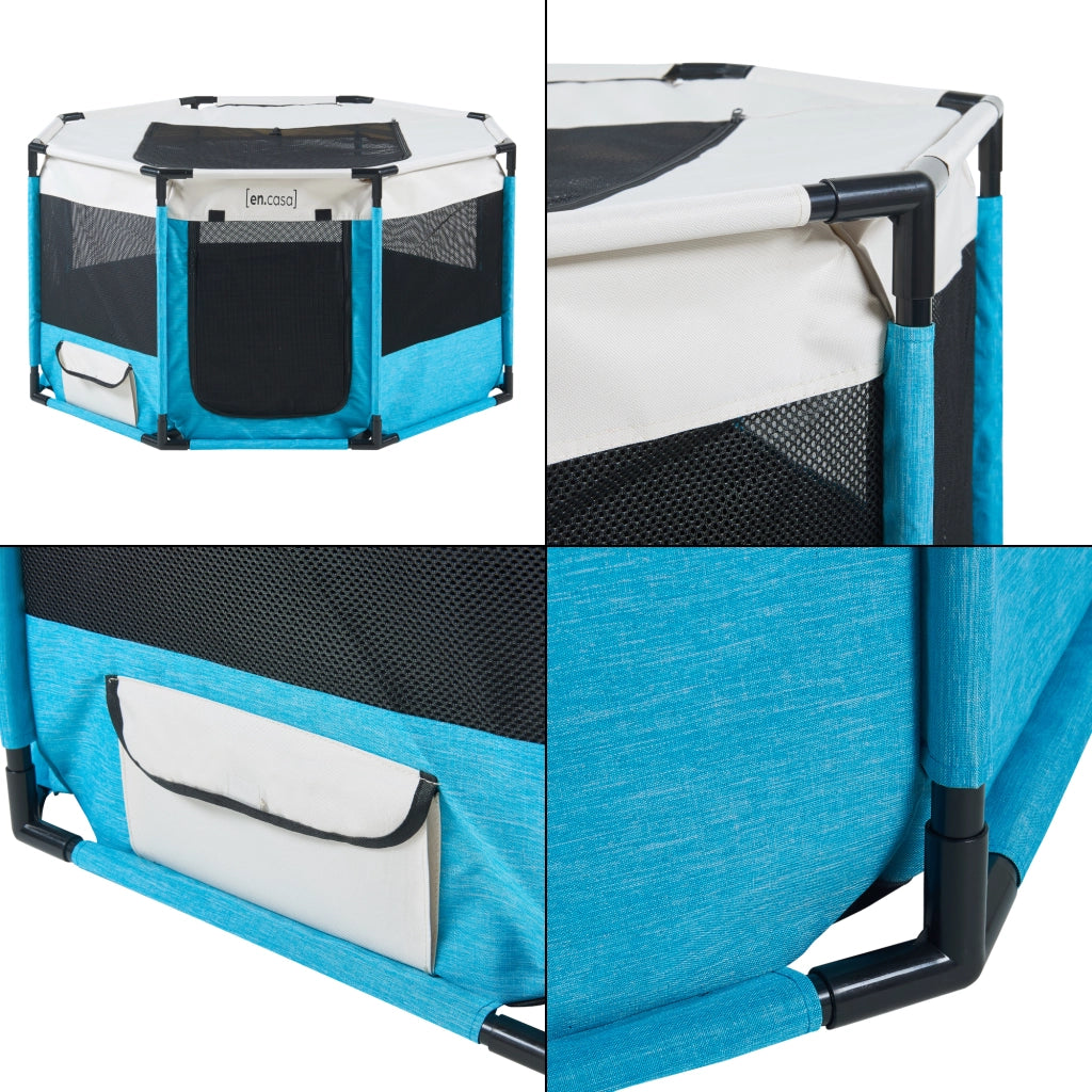 Kennel Nærøysund Rifugio Coperto per Cani e Gatti 112 x 112 x 62 cm Blu / Beige [en.casa]