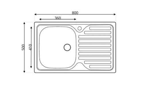 Lavello cucina inox cm 80x50 vasca destra con gocciolatoio sinistro.