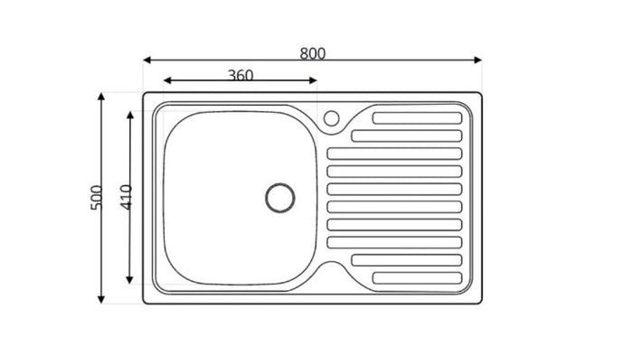 Lavello cucina inox cm 80x50 vasca destra con gocciolatoio sinistro.
